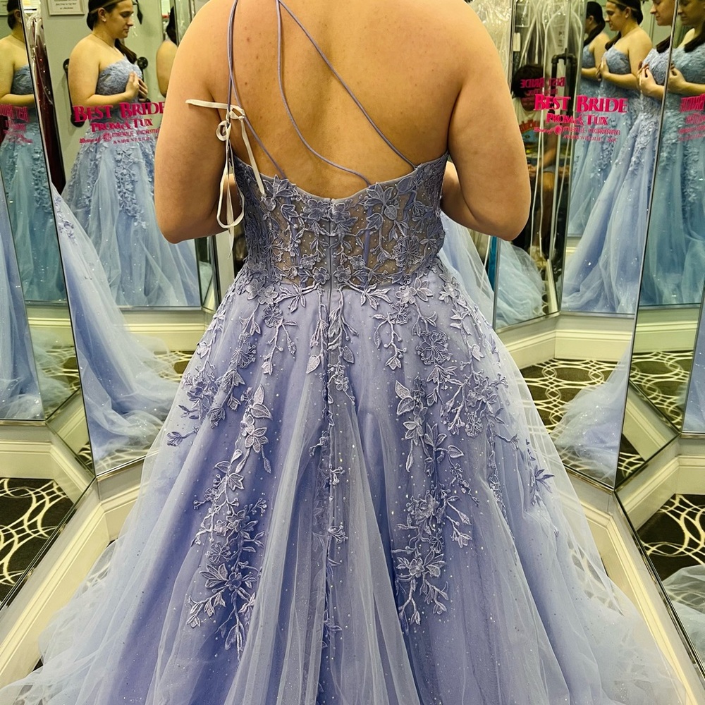 Lavender Prom Gown with Floral Details, Sequins and Glitter